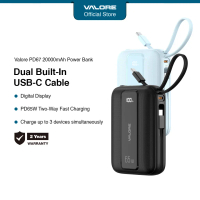 [CCC Certification] VALORE PD41 20,000mAh Fast Charge Power Bank | 65W | Dual Built-in Cables | Comp