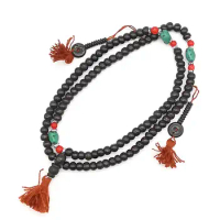Tibetan 108 Prayer Beads Mala Black Yak Bone Necklace Tibet Rosary with Counter Pair BRO841