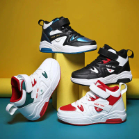 New high-top children's shoes, soft-soled sneakers, autumn Velcro running shoes, children's basketba