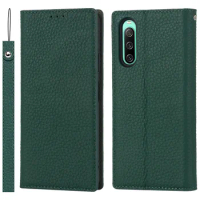 Litchi Genuine Leather Case for Sony Xperia 1 5 10 IV Tective Sleeve With Bracket Cover
