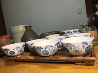 日本中古百年老貨老青花手繪茶杯茶碗，打包送4只