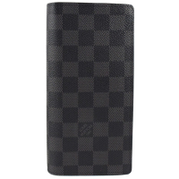 LV  N62665  Brazza 黑棋盤格紋雙折零錢長夾.黑