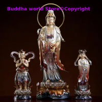 Huge A set high grade Buddha statue Asia Home store company FAMILY bless safe Guan yin TONG ZI Buddha bronze Sculpture statue