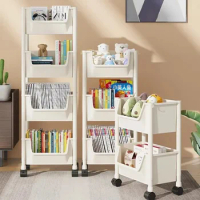 Trolley Bookshelf Portable Creative Mobile Display Cabinet Corner Kitchen Storage Rack Living Room Movable Bookshelf With Wheels