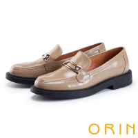 【ORIN】金屬鍊釦真皮樂福平底鞋(可可)