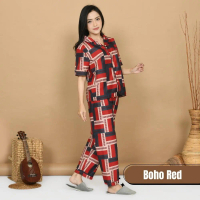 Pakaian One Set Setelan Stelan Baju Bju Tidur Piyama Piama Lengan Pendek Celana Panjang Wanita Cewek