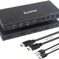 KCEVE HDMI KVM Switch Box, 4 in 1 Out UHD 4K@60Hz, USB Switch Selector with 4 USB2.0 Hub,
