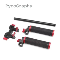 PyroGraphy Shoulder Rig Handle Grip Kit with 15mm rod&amp;Four-hole Rod Clamp for DSLR Camera Cage 15mm Rod Support System Baseplate