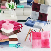 40X40Cm Square Chair Cushion Color Stitching Thicken Plush with Ties Soft Warm Floor Cushion for Kids Reading Dining Home Decor
