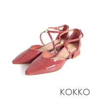 【KOKKO 集團】微性感交叉繞帶漆皮尖頭包鞋(豆沙紅)