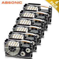 Absonic 6PK 12mm Label for Casio Printer Ribbon Gold on Clear XR-12XG XR12XG XR 12XG Compatible for Casio Label Maker KL-60 120