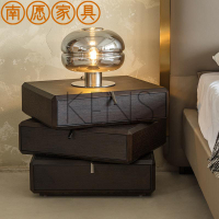 床頭櫃 床邊櫃 意式極簡煙熏木床頭現代簡約侘寂風臥室可旋轉設計師創意儲物