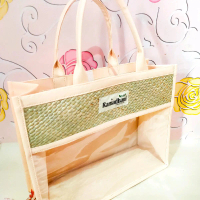 Tas anyaman mendong kombinasi mika dan kulit sintetis tas hampers tas anyaman Tote