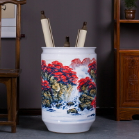景德鎮陶瓷器大花瓶紅手繪家居客廳落地書房裝飾擺件書畫筒卷軸缸