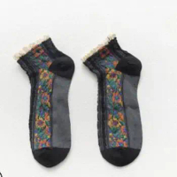 100pairs/lot Retro Ethnic Style Mid Women Socks Personality Cotton Socks Women short floral lace socks
