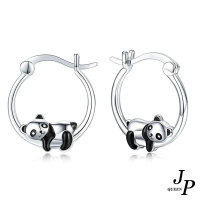 【Jpqueen】潮流貓熊圓型鏤空耳環(白金色)