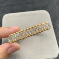 天然灰月光石雙排手鐲 女款晶體透 14K包金編織手鏈  K112