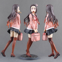 27cm Demon Slayer Figure Kamado Nezuko Bread Cute Student Uniform Girls Action Figure Cartoon Beautiful Girl Model Toys