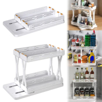 Pull Out Spice Rack Organizer Non-Skid Base Rotating Double-Decker Double-Decker Kitchen Cabinet Organizer Spice Spinner Shelf