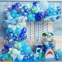 Under the Sea Party Decorations 156Pcs Blue Green Shark Balloon Arch Garland Kit with Shark Clownfis