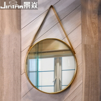 景焱歐式鐵藝壁掛鏡子衛生間掛墻式浴室鏡金色圓形掛鏡藝術衛浴鏡