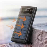 80000mAhTop Solar Charger Solar Power Bank Built Cables Portable Power Source 2 USB Ports For Xiaomi Iphone With LED Light New