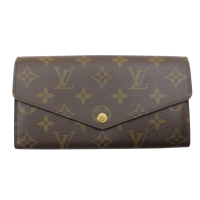 【二手名牌BRAND OFF】LOUIS VUITTON LV 路易威登 棕色 原花 帆布 Sarah 扣式長夾