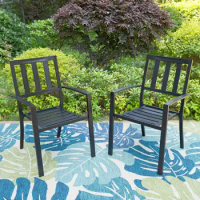 Set of 2 Patio Outdoor Dining Chairs, Metal Stackable Bistro Chairs for Garden Black