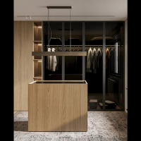 Customized solid wood raw wood veneer glass door, open cloakroom wardrobe, overall customized light luxury glass cabinet