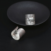 泰國清邁手工銀戒指S925純銀開口雕刻紋拉絲大象寬版象神男女情侶