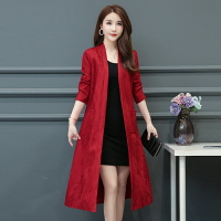 秋季新款韓版時尚蕾絲加厚寬松大碼女裝中長風衣外披外套開衫1入
