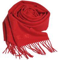 MOSCHINO 義大利製美麗諾羊毛繽紛愛心刺繡圖騰字母LOGO刺繡披肩/圍巾(紅色)