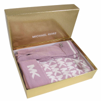 MICHAEL KORS 滿版MK LOGO毛線帽+手套+圍巾三件組禮盒(煙燻玫瑰粉)
