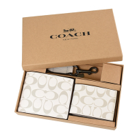 COACH 男款 浮雕LOGO短夾/證件夾/鑰匙圈禮盒組-白色