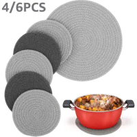 4/6 Pcs cotton woven tripod for hot dishes insulated placemat hot pot and pan heat resistant mat washable placemat kitchen tools