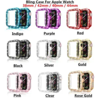 Double Rows Diamond watch case for apple watch case 38mm 42mm 40mm 44mm band PC Screen Protector cover for iWatch Series 5 4 3 2