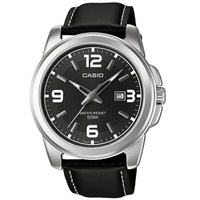 CASIO手錶 黑色系皮革腕錶【NEC162】