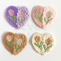 APK101 Aplikasi rajut hati kombinasi knit bulu sulam bordir patch bros