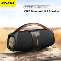 Awei Y887 Portable Speaker TWS Bluetooth 5.3 Outdoor Speaker with Balanced Bass AUX MP3 Player Waterproof Multiple LED Modes