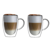 【DWG】耐熱把手雙層杯 350ml 2入組(雙層玻璃杯 雙層杯)