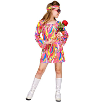 Guangdong A·Pickmine 2023 new 2Pcs 60s 70s Outfit for Girls Kids Hippie Costume Bell Sleeve Print Di