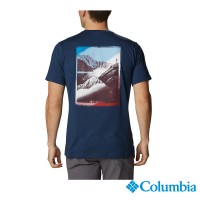 【Columbia 哥倫比亞 官方旗艦】男款-UPF50快排logo短袖上衣-深藍(UAE08010NY/ 2022年秋冬)