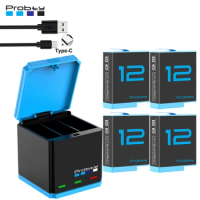For GoPro Hero 12 11 10 9 1850 mAh Battery 3 Slots Battery Storage Charger Box For Gopro 12 Accessories