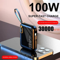 30000mAh Portable Power Bank PD100W USB Detachable To TYPE C Cable Two-way Fast Charger Mini Powerbank For IPhone Xiaomi Samsung