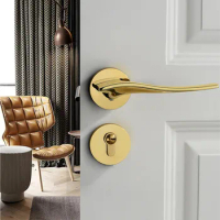 Interior Zinc Alloy Silent Anti-theft Door Lock Golden Security Mute Door Handle Locks Home Hardware Lockset Accessories