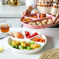 圓形四格早餐盤陶瓷分格盤減脂餐盤家用一人食長方分餐盤點心托盤