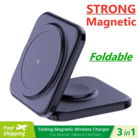 Magnetic Wireless Charger 3 in 1 Fast Charging Station Foldable Phone Holder Stand for iPhone 14 13 12 Apple Watch Airpods