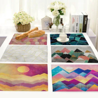 1PCS Cotton Linen Dining Table Mat Geometric Marble Printed Kitchen Placemat Coaster Pads Dish Cup Mats Home Decor