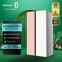 Hisense Kulkas RS708N4WPU Refrigerator Side By Side Kapasitas 591L Warna Putih Pink Inverter Tanpa B