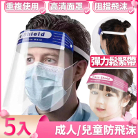 【I.Dear】速達-成人兒童皆可防飛沫噴濺專用頭戴式防護面罩檔板(超值五入組/防疫面罩)